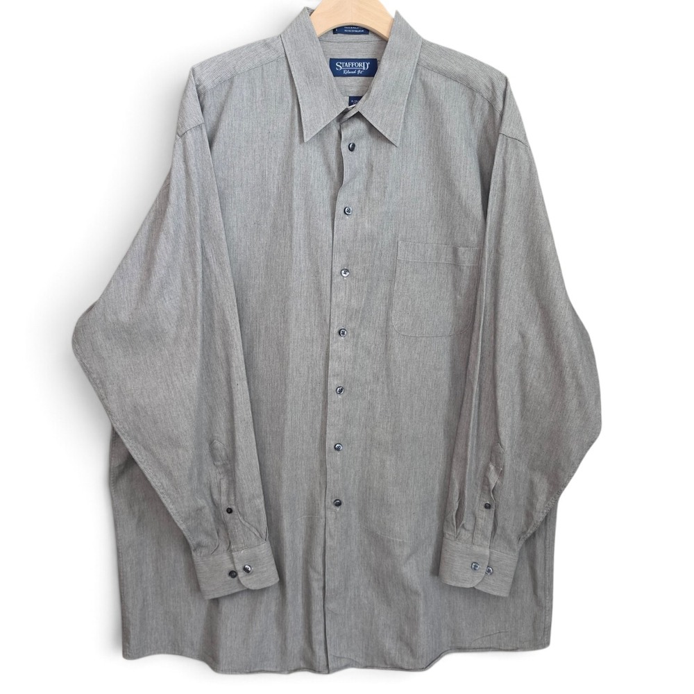 Stafford Dress Shirt Mens 17.5 37/38 Gray Textured Relaxed Fit X Tall Big & Tall